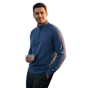 Bugatchi Diagonal Pinstripe Quarter-Zip Pullover Navy Classic Size XXL